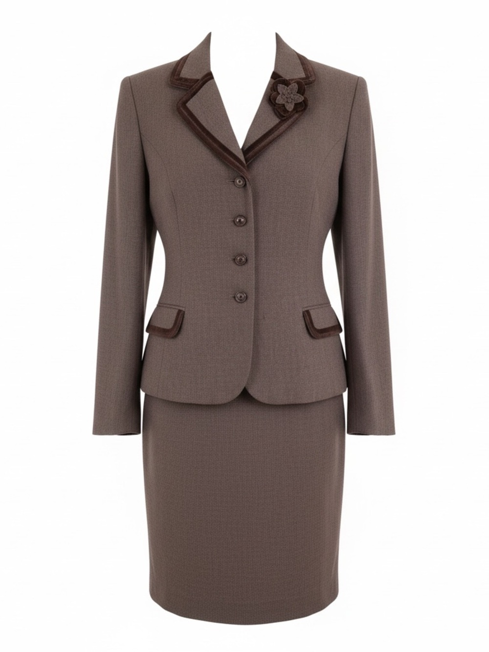 Tahari 2-Piece Virgin Wool Blend Skirt Suit Set with Velvet Trim & Mink Fur Acce